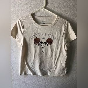 Cream cropped vans shirt with floral design